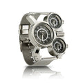 OCT17 Men's Military Quartz Analog Wrist Watch Stainless-Steel Metal Mesh Clock Strap Durable Sub Dials Multi Time Zone Chronograph for Man Oversize Gunmetal