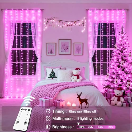 JMEXSUSS 300 LED Remote Control Christmas Curtain Lights, Warm White V64841