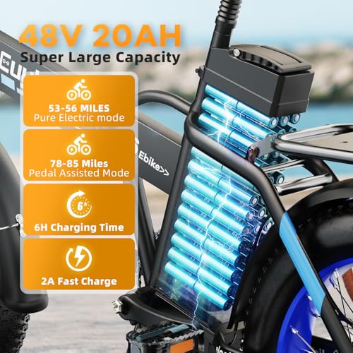 1000W Folding Electric Bike 48V 20AH Removable Battery 20" Fat Tire for Adults S359635