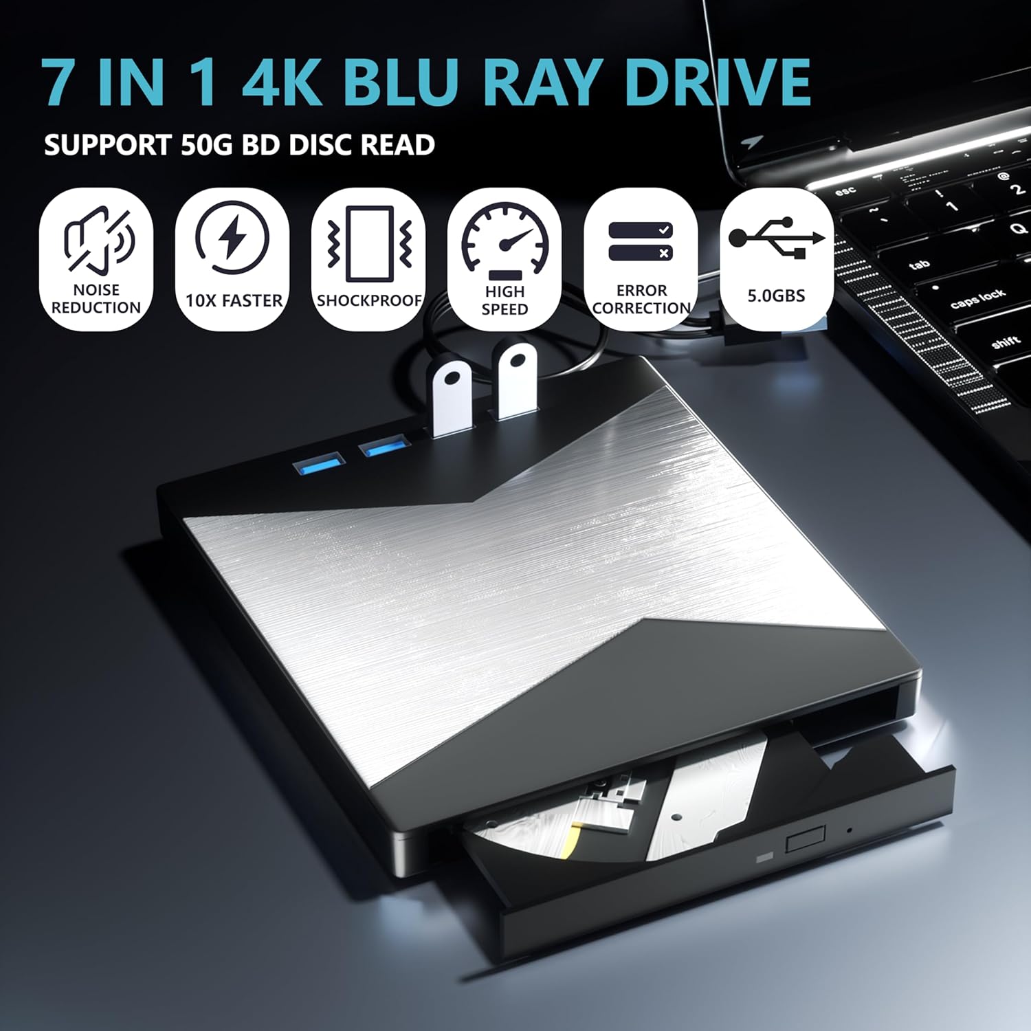 External Blu Ray Drive 4K Portable USB 3.0 Type-C Burner for Laptop X793431
