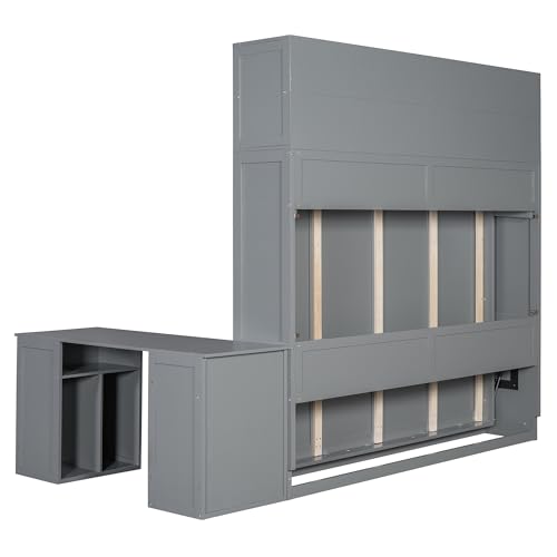 Ball & Cast Murphy Bed Queen Size Wall Chest with Charging Station and Storage Drawer, Gray J8503