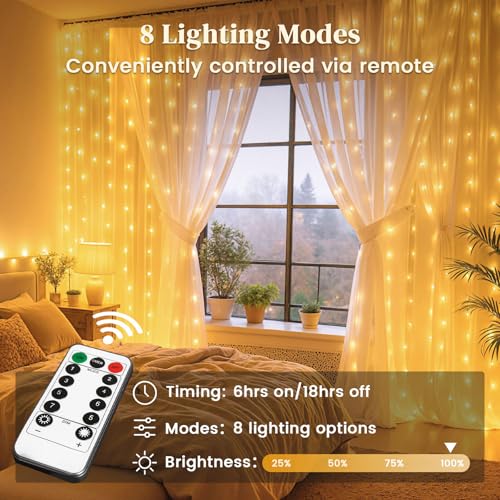 DomeStar 300 LED Fairy Curtain Lights, 9.8ft x 9.8ft, Battery Operated, Remote, Waterproof, Blue E40014