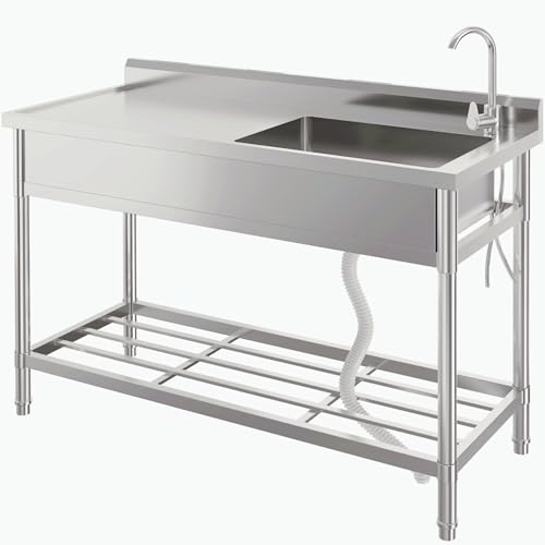 Stainless Steel Freestanding Utility Sink with Faucet and Drainboard E709258