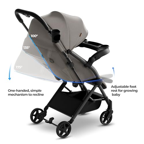 Mompush Lithe V2 Lightweight Stroller with Snack Tray, Travel Bag Included E2771