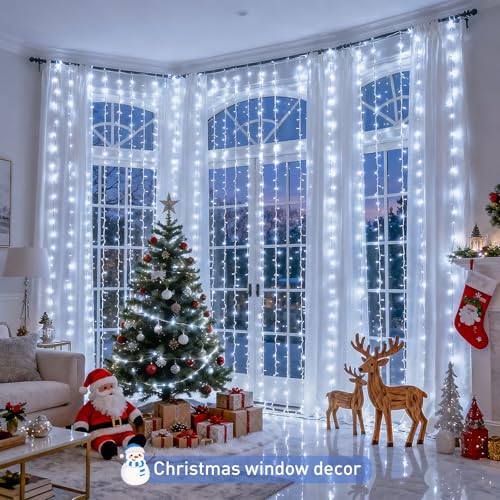 JMEXSUSS 300 LED Remote Control Christmas Curtain Lights, Warm White V64841