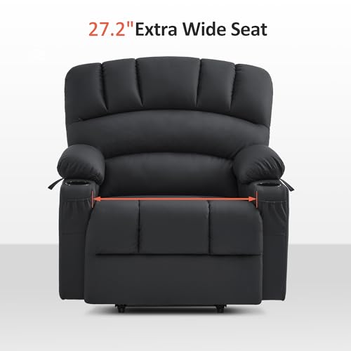 MCombo Oversized Power Lift Recliner Chair for Elderly with Heat and Massage, Faux Leather, Dark Brown N537