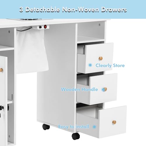 Artist Hand Manicure Table with Lockable Wheels and Storage Drawers, White Z21580