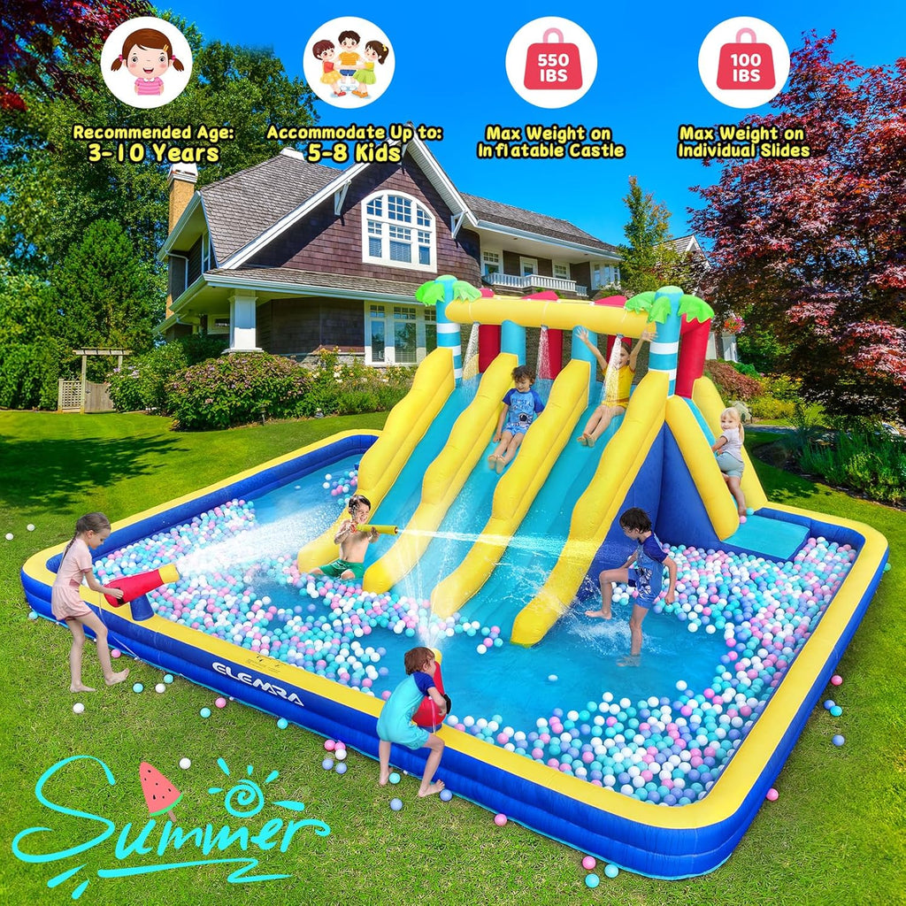 ELEMARA Extra Large Inflatable Water Slide Bounce House with Double-Layer Splashing Pool Y2804