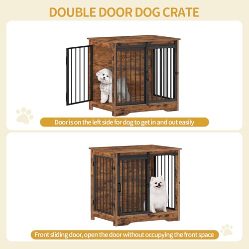 Dog Crate Furniture with Barn Door for Small Medium Dogs, Rustic Brown P911