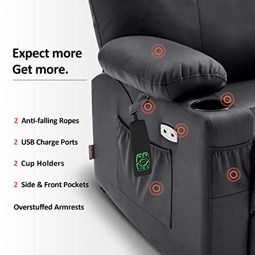 MCombo Dual Motor Power Lift Recliner Chair for Elderly with Heat and Massage, Faux Leather, Black R7957