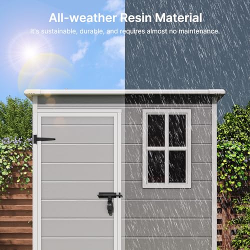 Gizoon 5x3 FT Resin Storage Shed Outdoor with Floor, Grey R548294