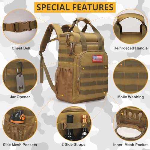 Tactical Insulated Backpack Cooler for Men, Waterproof Leak Proof E36356