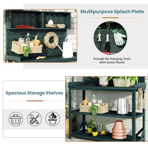 Outdoor Wooden Potting Bench Table with Drawers and Storage Shelves C672480