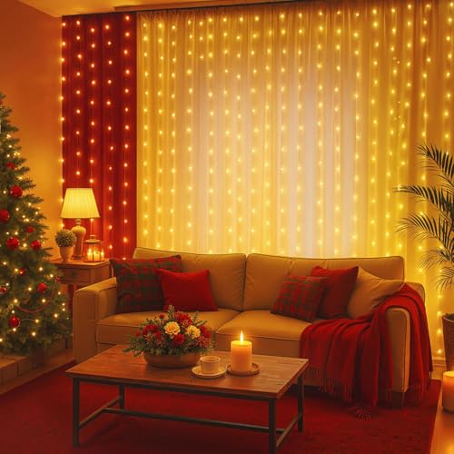 DomeStar 300 LED Fairy Curtain Lights, 9.8ft x 9.8ft, Battery Operated, Remote, Waterproof, Blue E40014
