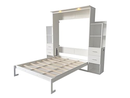Queen Size Murphy Bed with Desk & Charging Station, White K505073