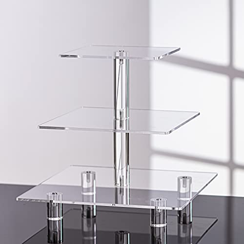 Jusalpha 3 Tier Acrylic Square Cupcake Stand, Gold Z444045