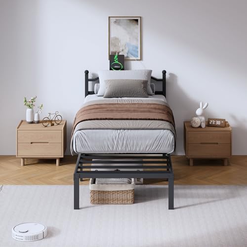 Full Metal Bed Frame 14 Inch Tall Heavy Duty Black Steel Slats Platform J736200