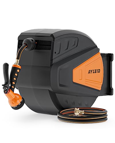 Ayleid Retractable Garden Hose Reel, 1/2 in x 100 ft, Wall Mounted, Grey Q139915