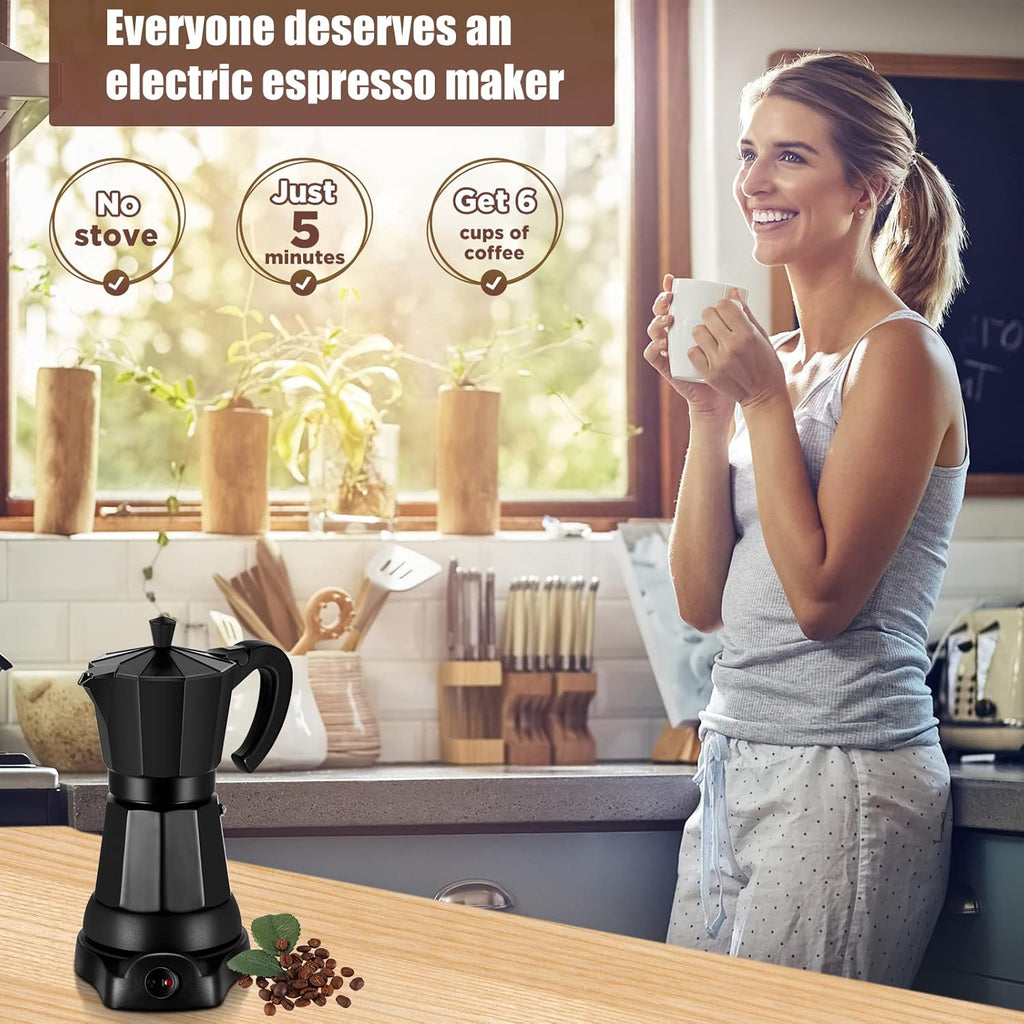 SHANGSKY Electric Moka Pot Coffee Maker, 6 Cup Aluminum F613