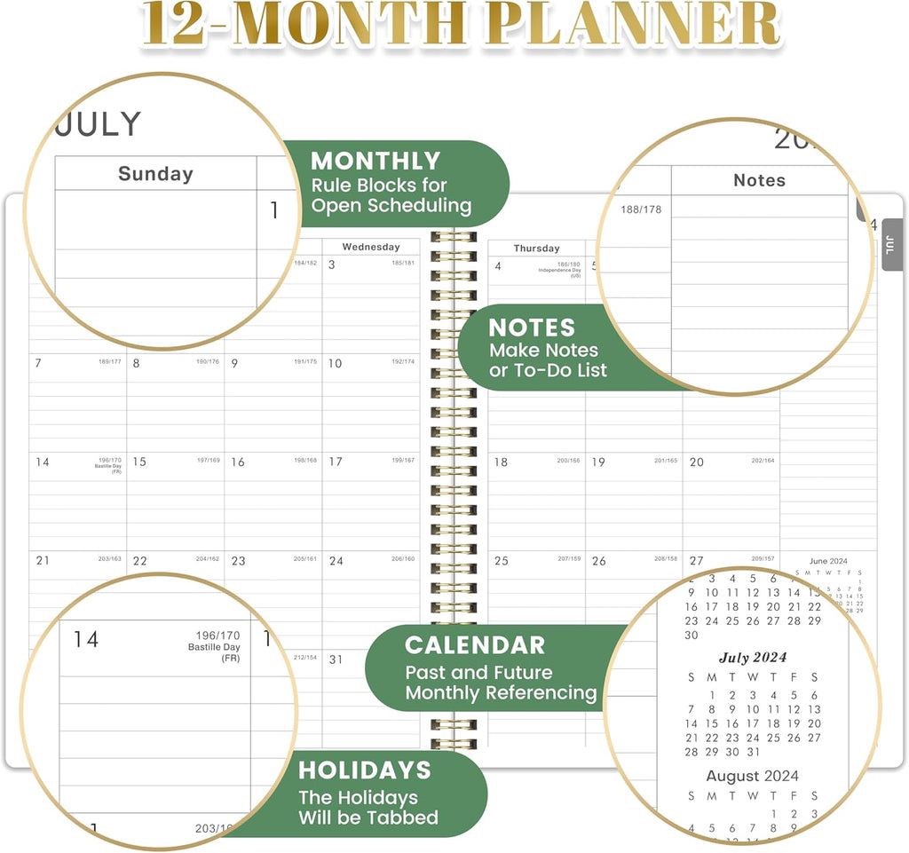 2024-2025 Planner, July 2024 - June 2025, Weekly & Monthly, 8" x 10", Twin-Wire Binding, Pink X499