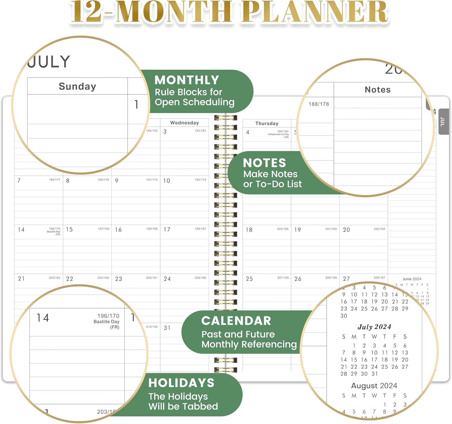 2024-2025 Planner, July 2024 - June 2025, Weekly & Monthly, 8" x 10", Twin-Wire Binding, Pink X499