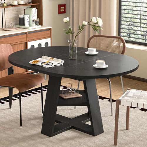 Extendable Round Dining Table for 4-8 with Removable Leaves, Wood Base, Walnut V742