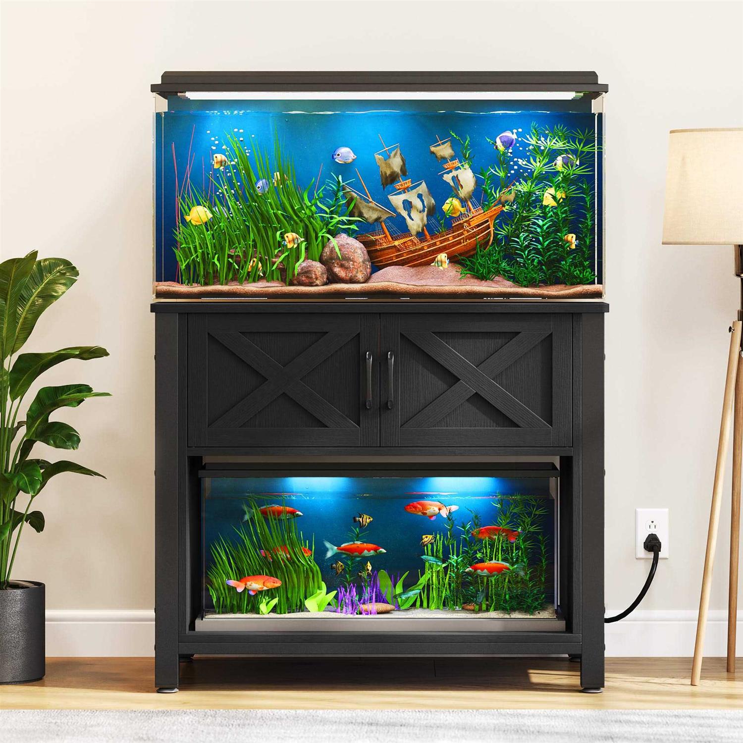 DWVO Heavy Duty Metal Aquarium Stand with Power Outlets Cabinet G19411