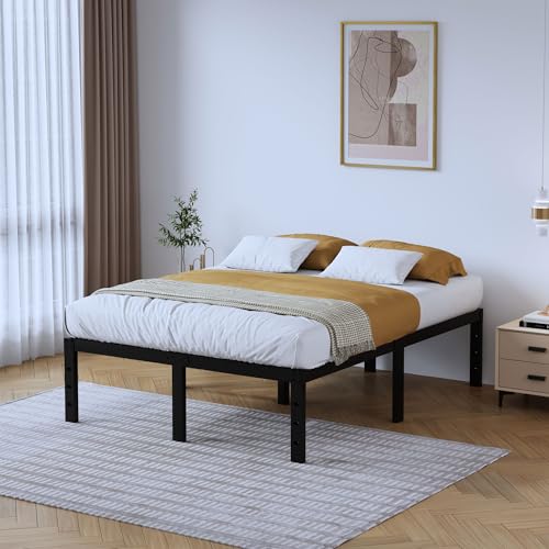 Full Metal Bed Frame 14 Inch Tall Heavy Duty Black Steel Slats Platform J736200