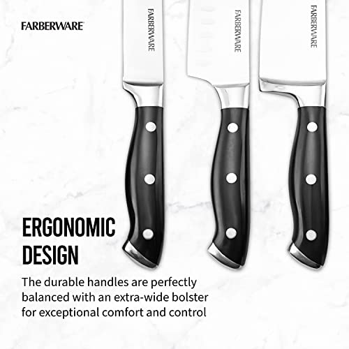 Farberware 15-Piece Forged Knife Block Set, High Carbon Stainless Steel, Wood Block J852607