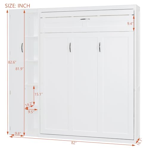 Ball & Cast Murphy Bed Queen Size Wall Chest with Charging Station and Storage Drawer, Gray J8503