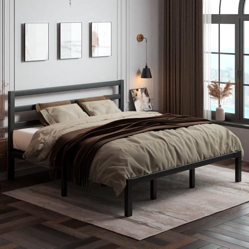 Full Size Heavy Duty Metal Platform Bed Frame with Under Bed Storage, Black R9813