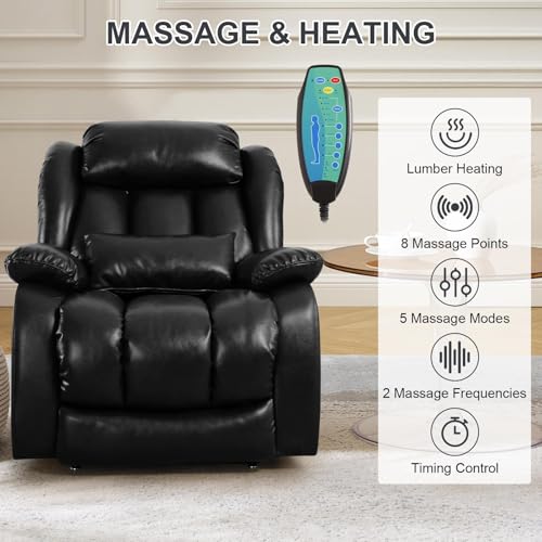 EDILLY Genuine Leather Power Lift Recliner Chair with Massage and Heating, Brown C901
