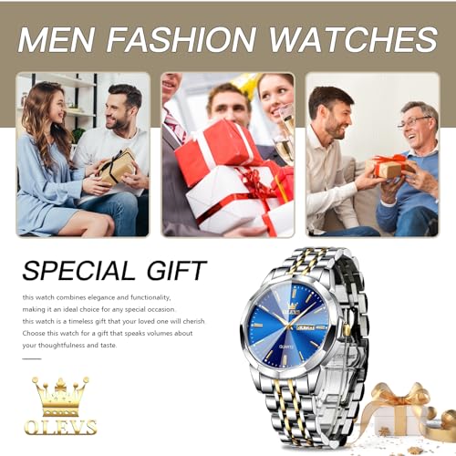 OLEVS Men's Waterproof Diamond Business Watch Stainless Steel Luminous C54657
