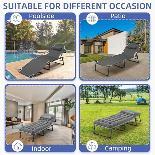 Folding Chaise Lounge Chair with Mattress, 6-Angle Adjustable, Gray M664250