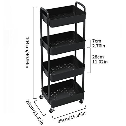 Sywhitta 3-Tier Plastic Rolling Utility Cart with Handle, Black F220270