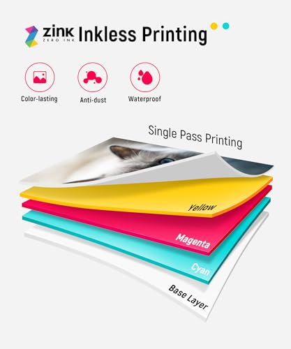 Liene 2x3" Photo Printer, Portable Instant Color Printer with 50 Zink Paper, Bluetooth, White Y825419