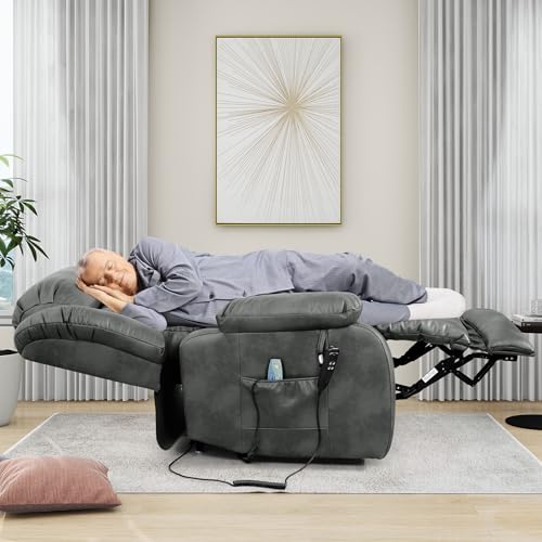EDILLY Genuine Leather Power Lift Recliner Chair with Massage and Heating, Brown C901