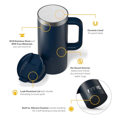 RTIC 20oz Road Trip Travel Mug with Lid and Handle, Insulated Stainless Steel P393441