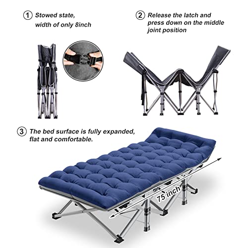 ABORON Folding Camping Cot with Mat for Adults, Heavy Duty Outdoor Bed with Carry Bag C211720