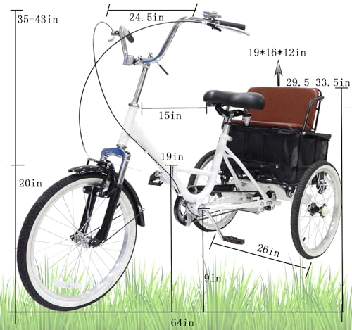 Adult Tricycle 7 Speed Folding 3-Wheel Bike with Cargo Basket M979498