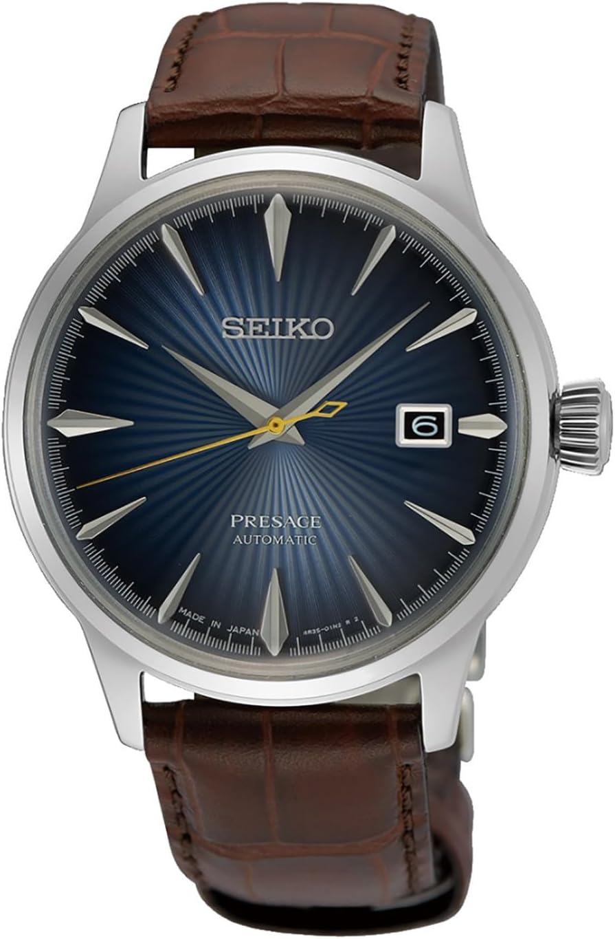 SEIKO SRPK15J1,Men Presage,Mechanical,Automatic,Stainless,Silver,Leather,WR,SRPK15