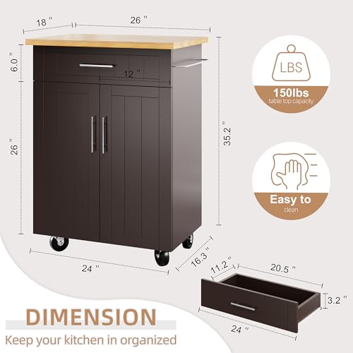 Shintenchi Kitchen Island Cart with Storage on Wheels, White V99091