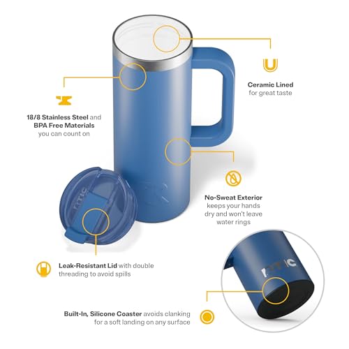 RTIC 20oz Road Trip Travel Mug with Lid and Handle, Insulated Stainless Steel P393441