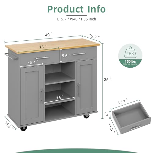 Shintenchi Kitchen Island with Drop Leaf, Rolling Cart with Storage, White T972