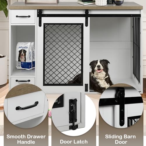 Extra Large Dog Crate Furniture 85" Sliding Door Double Kennel for 2 Large Dogs, White N35378