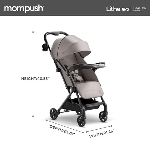 Mompush Lithe V2 Lightweight Stroller with Snack Tray, Travel Bag Included E2771