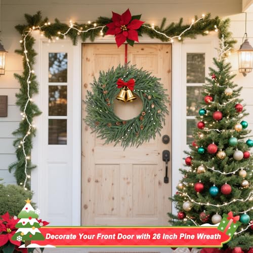 Artgar 26 Inch Pine Wreath for Front Door Christmas Decor T2410