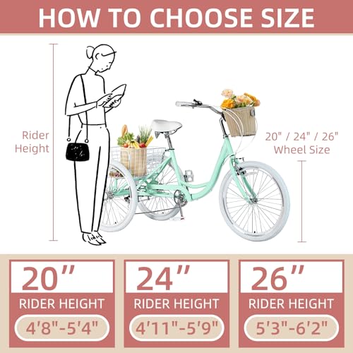 Adult Tricycle 7 Speed 20/24/26 Inch 3 Wheel Bike with Basket for Seniors G7845