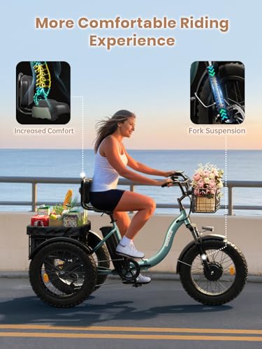 Electric Trike for Adults 960W Peak 36V 15AH Battery 20" Fat Tire with Rear Basket V89083