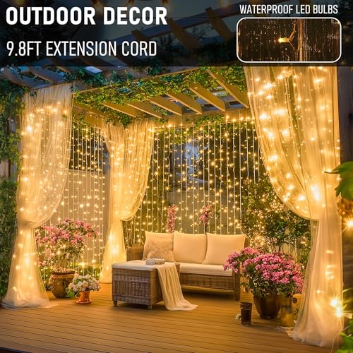 Dazzle Bright 300 LED Curtain Lights, Warm White, Plug in for Bedroom & Outdoor Decor X62406